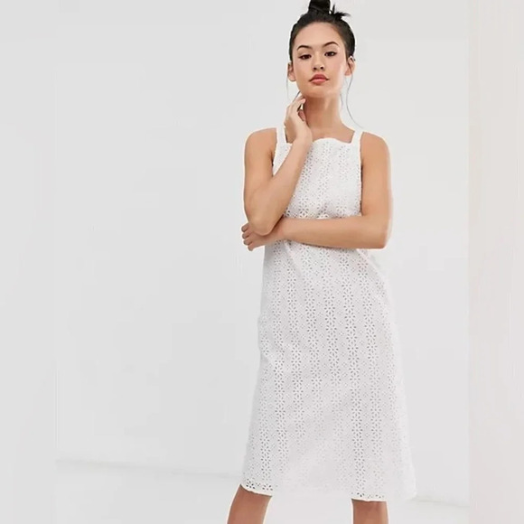 ASOS Design Broderie  Buckle Back Midi Sun Dress White Size 4 - Picture 3 of 10
